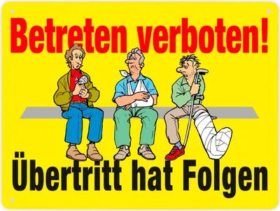 Produktbild von Betreten verboten Metallschild XL in 21x28 cm in gelb mit Spruch Übertritt hat