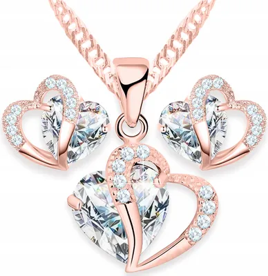 Image de Ensemble collier et boucles d'oreilles plaqués or avec cœurs en cristal blanc, argent 925