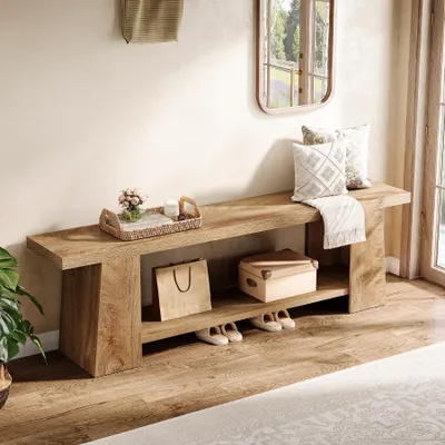 Obrázek produktu pro Tribesigns, botník na boty, 150 cm, dvoupatrová lavice s úložným prostorem, extra dlouhá komoda do předsíně, styl venkovského domu, vhodná do vstupní haly nebo obývacího pokoje