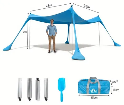 Imagen del producto de Tienda de playa - Toldo para la playa - Protector solar para la playa - Sombrilla para la playa - Sombra para la playa - Protección UV UPF 50+ - Estructura de aluminio