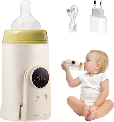 Obrázek produktu pro Přenosný ohřívač kojeneckých lahví – bezdrátový ohřívač lahví – baterie 6000 mAh – rychlé ohřev 18 W – vhodný pro 99 % velikostí lahví – 6 teplotních stupňů