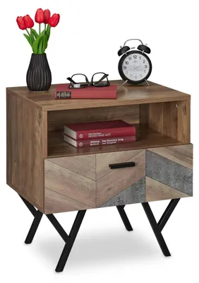 Nachttisch Industrial mit Schublade, 53x50x42 cm, Braun