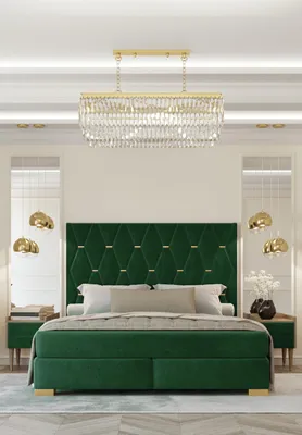 Immagine prodotto di Elegante camera da letto verde letto matrimoniale Struttura del letto comodini in legno