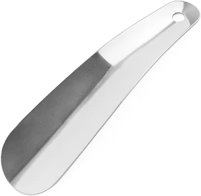 Produktbild von Schuhanzieher aus Edelstahl, 16 cm, stabil, mit Aufhängeöse, passend für alle Schuhgrößen, silberfarben