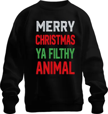 Zdjęcie produktu dla Merry Christmas Ya Filthy Animal Christmas dzianinowy brzydki sweter uni bluza pulower, czarny, L