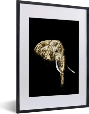 Produktbild von MuchoWow® MuchoWow® Gerahmtes Poster Elefant - Schwarz - Gold 30x40 cm - Poster mit zchwarzem Bilderrahmen - Wandposter Schlafzimmer