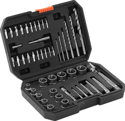 Produktbild von SucceBuy 49-teiliges Bolzenausdreher-Set mit Bohrern, Schraubenausdreher mit Adapter und robustem Aufbewahrungskoffer, Schraubenlöser aus Cr-Mo-Stahl zum Entfernen von Bolzen, Muttern und Schrauben