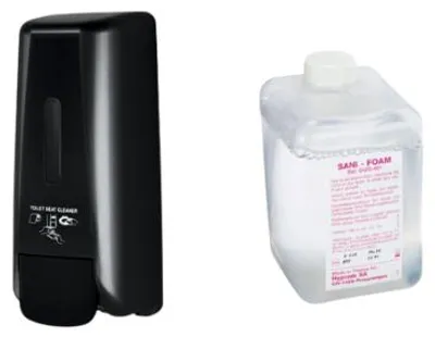 Produktbild von SET WC Brillen Desinfektionspender 400 ml Schwarz + Sani Foam-Nachfüllung 400 ml