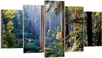Produktbild von Bild auf Leinwand - Leinwandbild - 5 Teile - Morgendämmerung Bäume Wald - 160x85cm - Wand Bild - Wanddeko - Wandbilder - Leinwanddruck - Bilder - Wanddekoration - Leinwand bilder - EA160x85-4403