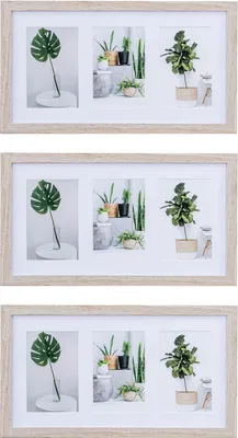 Produktbild von 3er Set Bilderrahmen Collage 9 Fotos 10x15cm Eiche Gekälkt MDF Passepartout Deko