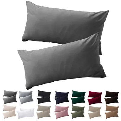 Image de Taie d'oreiller microfibre - Sans repassage - Anthracite - 40 x 70 cm - Lot de 2 avec fermeture éclair