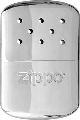 A silver Zippo hand warmer is shown against a white background.