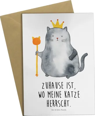 Produktbild von Mr. & Mrs. Panda Grußkarte Katze König - Weiß - Geschenk, kommunionskarte, Klappkarte, Krone, Grußkarten, Haha, Wohnung, weihnachtskarten, Cat, Familie, osterkarte