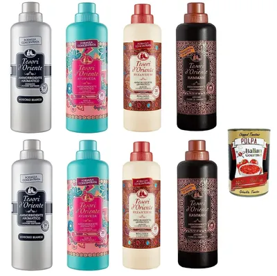 Produktbild von Testpaket Tesori d'oriente weichspüler softener Muschio Bianco byzantium Ayurveda Hammam 8x 750ml + Italian Gourmet polpa 400g