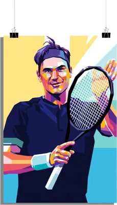 Zdjęcie produktu dla Plakat Roger Federer - Plakat Tenis - Żółty Plakat - Plakat Pop Art - 51x71cm - Idealny do oprawienia w ramkę