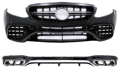 Productafbeelding van Bodykit voor Mercedes E-klasse W213 (modeljaren 2016-2019), bestaande uit een bumperset en een diffuser, in E63-design.