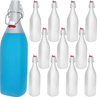 Produktbild von 12er Set Vierkant-Bügelflaschen Swing 1L Frozen-Glas Essig Öl Milchglas Optik
