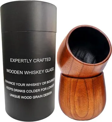 Productafbeelding van Whiskeyglazen van hout, bourbonstijl, cadeau voor mannen, glazen van verbrand hout, set van 6