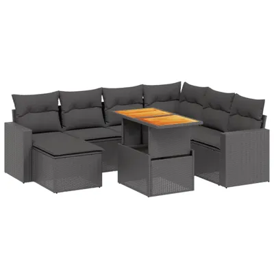 Produktbild von Modulares Gartenmöbel-Set, 8-tlg. Loungesofa mit verstellbarem Tisch, Poly Rattan Schwarz, inkl. Kissen, UV-beständig