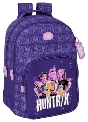 Imagen del producto de Mochila Safta K-pop, temática de cazadores de demonios, doble compartimento, 20 litros, color lila. Para niños, color lila, talla única