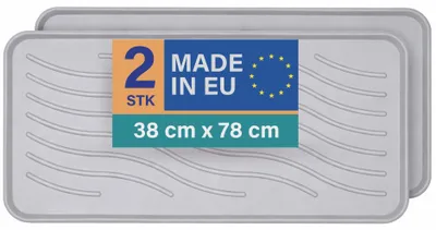 Produktbild von Schuhabtropfschale 78x38x2,5cm Hellgrau 2er-Pack, Schuhwanne mit hohem Rand, wasserdicht, robuste Abtropfmatte für Schuhe, Schutz vor Schmutz & Nässe