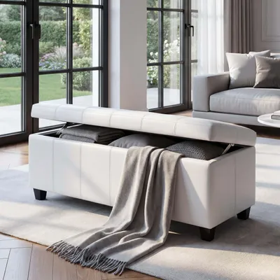 Produktbild von Aufbewahrungs-Truhe Sitzbank Kriens, Leder + Kunstleder, 112x45x45cm MVG- - weiß