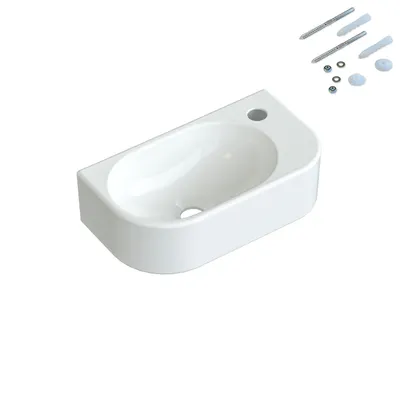 Produktbild von AQUALAVOS Waschbecken Handwaschbecken weiß eckig oval klein Badezimmer Gäste wc wandhängend mit Hahnloch(rechts) BxTxH: 40x21,5x10,5 cm ohne Unterschrank und Überlauf Eckwaschbecken