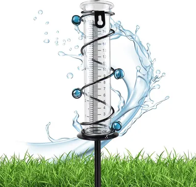 Imagen del producto de Medidor de lluvia de vidrio, resistente a las heladas y a la intemperie, de 46 cm, ideal para jardín y terraza