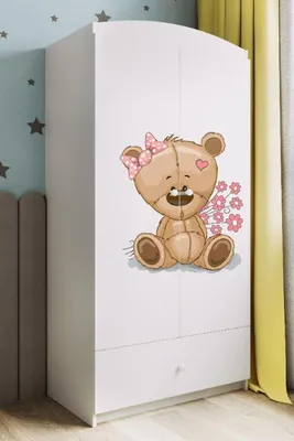 Obrázek produktu pro Dětská šatní skříň Babydreams Šatní skříň se závěsnými dveřmi Šatní skříň Medvídek II bílá