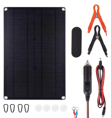Obrázek produktu pro Solární nabíječka a udržovač baterií, přenosná sada pro udržovací nabíjení s solárním panelem 20 W, 12 V pro automobily, motocykly, lodě a další