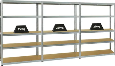 Produktbild von Mega Deal | 3x Schwerlastregal Big Elephant S | HxBxT 180x120x45 cm | Fachlast 250kg | Verzinkt