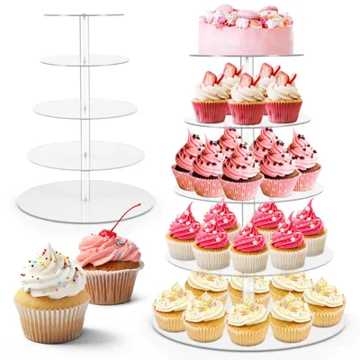 Productafbeelding van Cupcake-standaard, 5-laags, rond, van acryl, voor in de keuken
