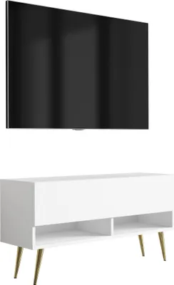 Produktbild von TV-Lowboard 100 cm Mattweiß, goldene schräge Beine, 100 × 32 × 52 cm