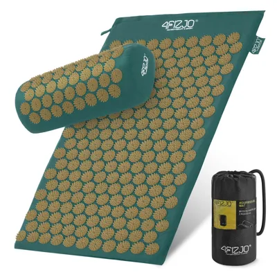 Produktbild von 4FIZJO Akupressurmatte mit Kissen 68 × 42 cm, Set mit Noppen und Aufbewahrungsbeutel - Grün-gold