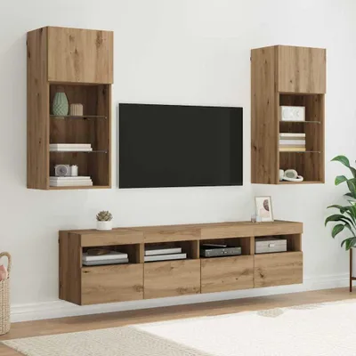 Zdjęcie produktu dla Maison Exclusive - Szafki pod telewizor z oświetleniem LED, 5 sztuk, płyta MDF wykończona imitacją drewna dębowego