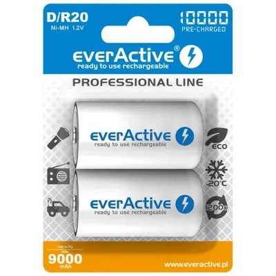 Obrázek produktu pro Dobíjecí baterie everActive R20/D Ni-MH 10000 mAh připravené k použití