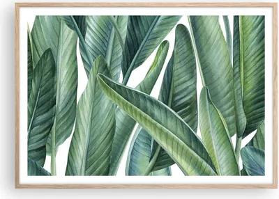 Produktbild von Gerahmtes Poster - Rahmen in heller Eiche - Exotisch Blätter Grün - 100x70 cm - Wand Bild - Wanddeko - Wandbilder - Wandposter - Bilderrahmen - Bilder - Kunstdruck - Wandbild - P2NAA100x70-4258