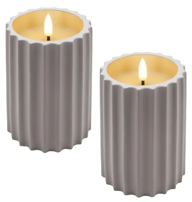 Image de Lot de 2 photophores électriques pour le jardin et le balcon, avec éclairage LED blanc chaud, d'environ 13 x 8,5 cm chacun, avec effet de flamme réaliste, fonctionnant sur piles