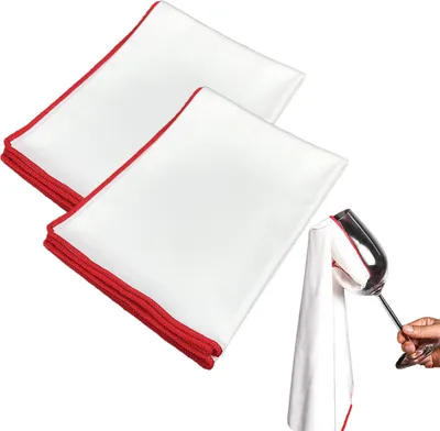 Produktbild von 2er-Pack Mikrofaser-Poliertücher für Glas, 45 x 60 cm Weinglas-Poliertuch mit rotem Rand, streifenfreie, fusselfreie Reinigungstücher für Hochglanzoberflächen, für Spiegel und Glasoberflächen