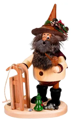 Produktbild von Räuchermann Schlittenfahrer 25 cm aus Holz, Handarbeit aus dem Erzgebirge