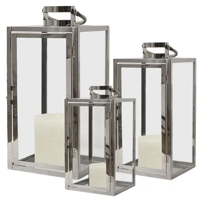Produktbild von 3er Set Edelstahl-Laternen Gartenlaternen Windlichter 30/40/53cm