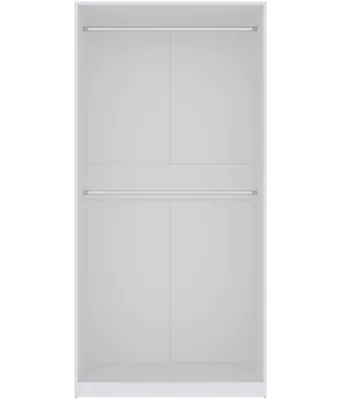 An empty white wardrobe interior with two hanging rails.