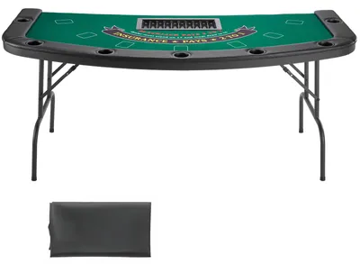 Produktbild von SucceBuy Klappbarer Pokertisch für 7 Spieler (183 cm) – Freizeittisch mit gepolsterten Armlehnen & Getränkehaltern, tragbarer Halbovaltisch mit Filzoberfläche und stabilen Metallbeinen, ideal für Texas Hold’em Poker