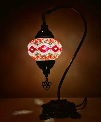 Immagine prodotto di Lampada da tavolo turca con sfera mosaico multicolore da 12 cm – Lampada orientale per un'illuminazione suggestiva