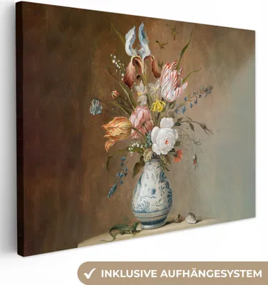Produktbild von MuchoWow® - Leinwandbilder - Alte Meister - Blumen - Balthasar van der Ast, Wandbild, Wanddeko Bilder Wohnzimmer, 40x30 cm