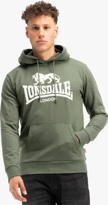 A man wearing a green Lonsdale hoodie.