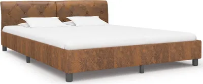 Image de vidaXL Sommier brun aspect daim 160 x 200 cm