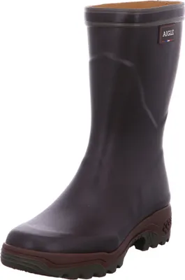 A single brown Aigle boot is shown against a white background.