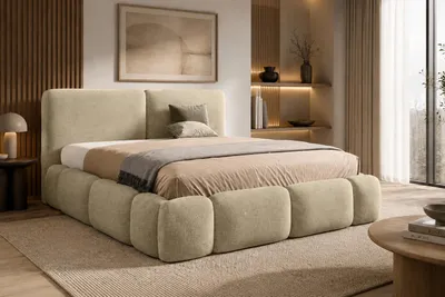 Image de Lit rembourré Kaiser Möbel avec coffre de rangement intégré, revêtement en tissu Doha, couleur beige, dimensions 140x200 cm, modèle ABIK