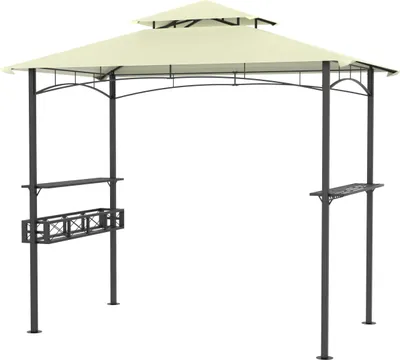 Obrázek produktu pro JOIEYOU BBQ altán 245x153x250cm Ohnivzdorný zahradní altán BBQ s dvojitou střechou a policemi proti slunci Volně stojící altánový set balkon Venkovní kuchyně pro párty, stánek, piknik (béžová)